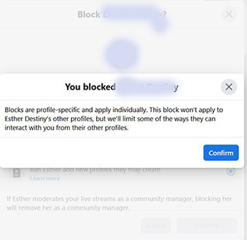 facebook profile block from commenting on my facebook page permanently