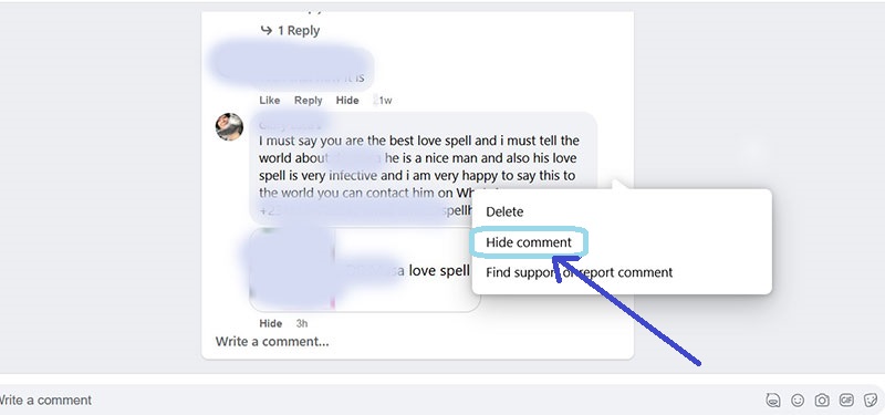 hide spam comment from my facebook page